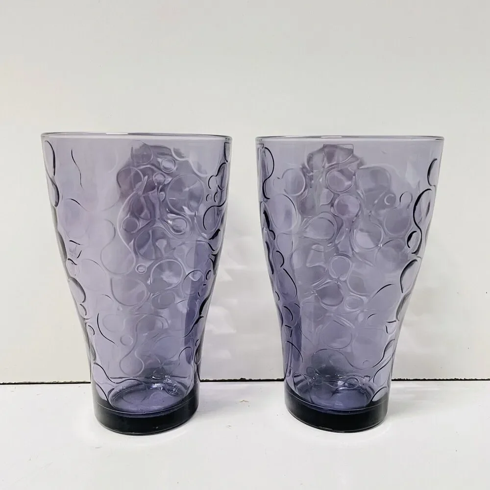 2x IKEA Purple Drinking Glasses Tumblers Texture Set Of 2 Glasses 5.6” FRANCE